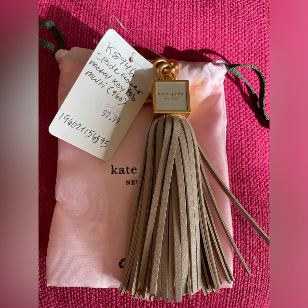 KATE SPADE Large Tassel Bag Charm K8946 Spade Flower Metal Key Fob